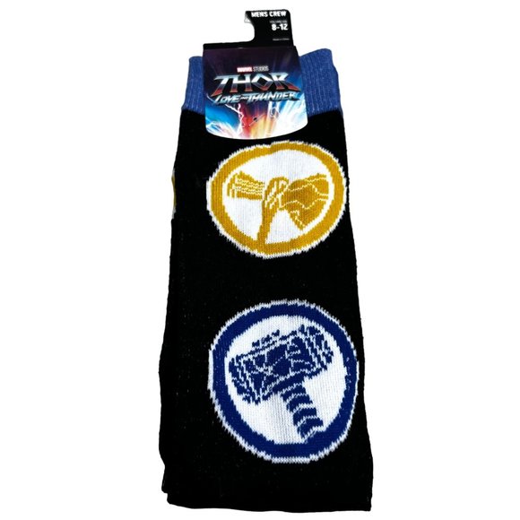 Marvel Studios Thor Love and Thunder Crew Socks Men 10-13 Black Logos NWT - Picture 1 of 4